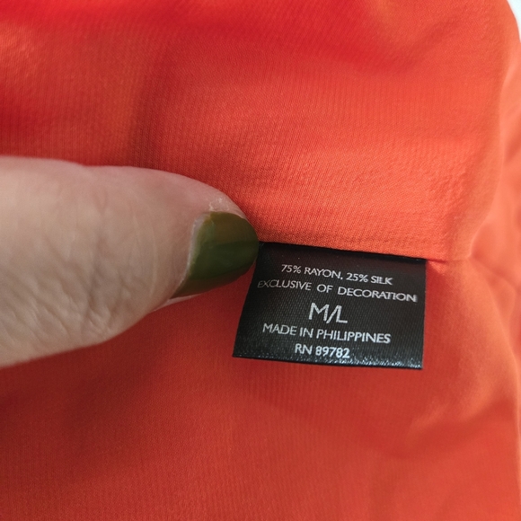 Josie Natori Mantilla Scroll Sequinned Floral Dress Orange Pink Size M/L - Picture 10 of 11